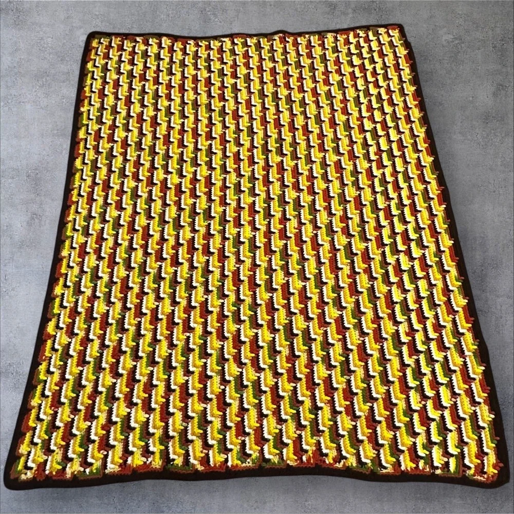 Vrg Crochet Afghan Blanket-Apache Tears Stitch-Chevron Zigzag Retro Fall 52